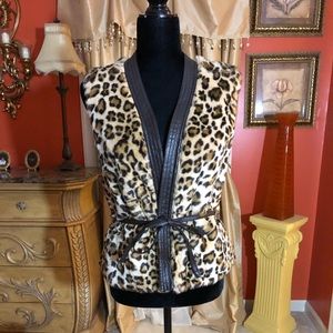 Cache animal print faux fur vest